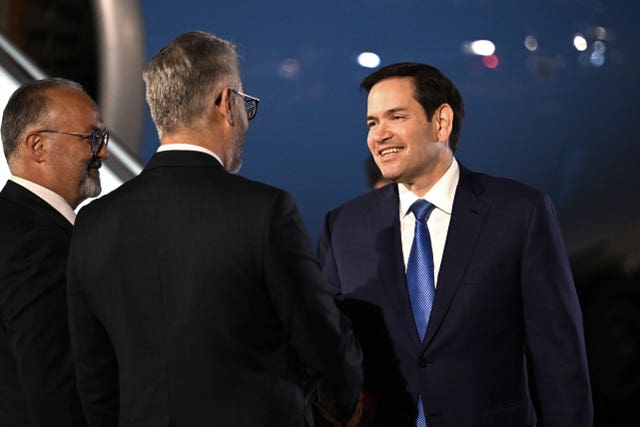 US embassy and Turkey officials greet US secretary of state Marco Rubio as he arrives in Antalya, Turkey