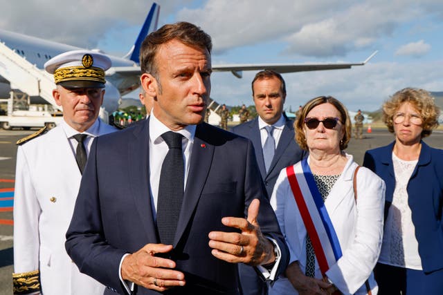 French president Emmanuel Macron arriving in to Noumea n La Tontouta International airport in New Caledonia