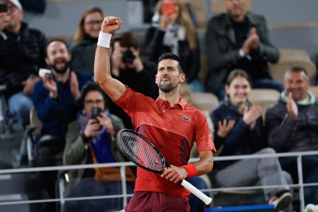 Novak Djokovic on his way to victory over Italy’s Lorenzo Musetti (Jean-Francois