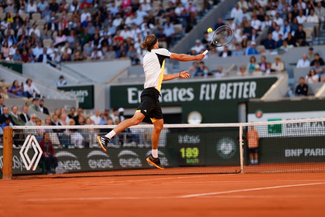 Alexander Zverev plays a shot against Casper Ruud