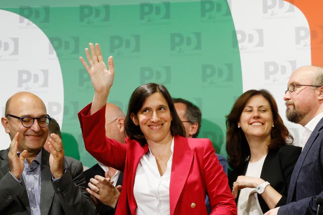 The Democratic Party's Elly Schlein waves to supporters