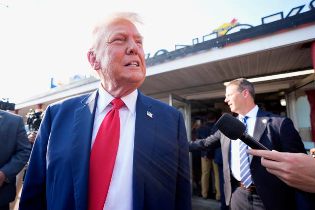Donald Trump participates in an interview at Tony and Nick’s Steaks during a campaign stop in Philadelphia