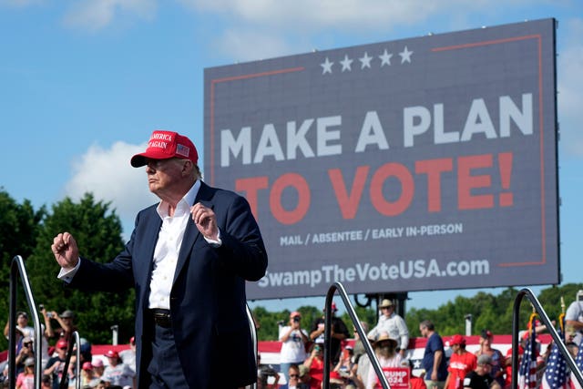 Donald Trump speaking at a campaign rally