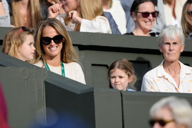 Kim, second left, and Judy Murray, right, were there to support along with Andy Murray's oldest two daughters
