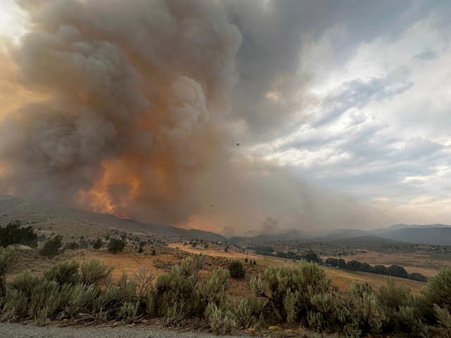 Smoke rises from a wildfire near Durkee in eastern Oregon