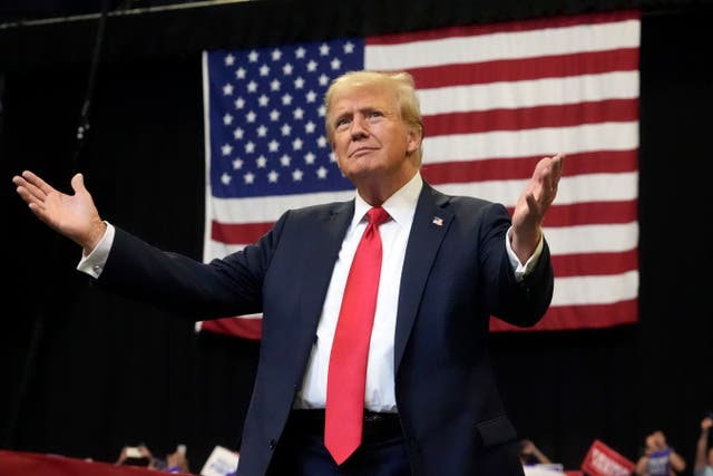 Republican presidential nominee former president Donald Trump arrives to speak at a campaign rally in Montana
