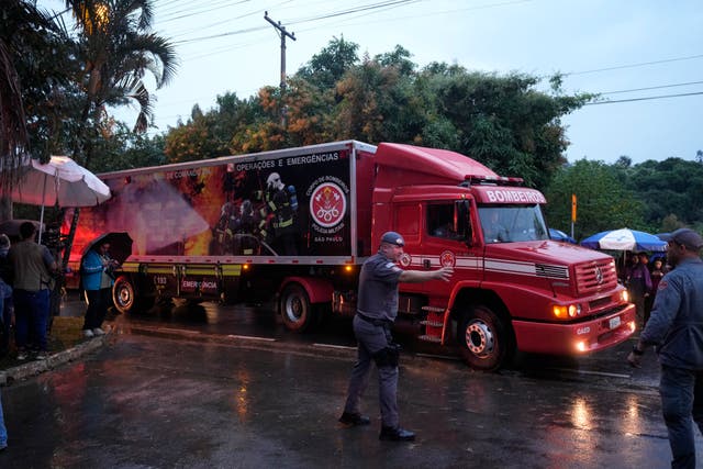 A truck arrives at the scene