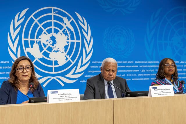 Members of the United Nations fact-finding mission at a press conference in Geneva