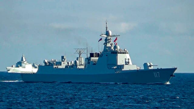 Russian and Chinese warships sail in the Peter the Great Gulf during Ocean-2024 strategic command and staff exercises in Russia