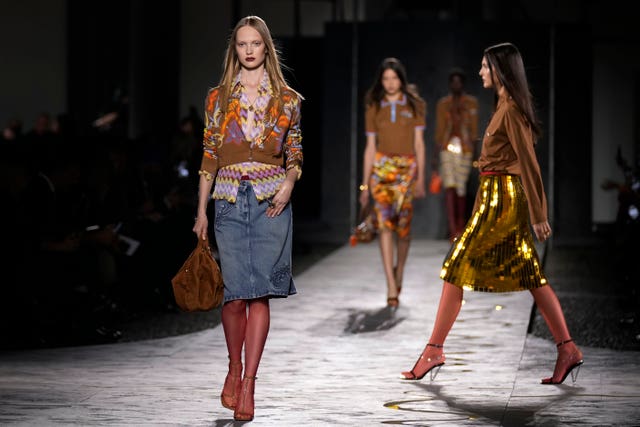 Models wear creations as part of the Versace Spring Summer 2025 collection