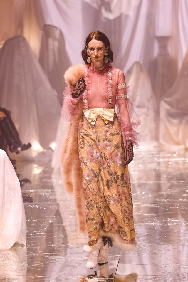 A model wears a creation as part of the Valentino Spring/Summer 2025 collection