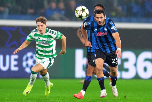 Sead Kolasinac and Maik Nawrocki chase the ball during Atalanta's draw with Celtic