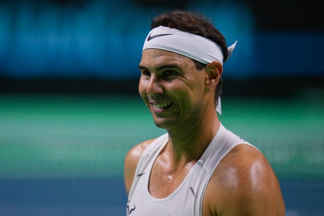 Rafael Nadal smiles during a training session in Malaga