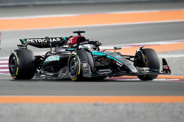 George Russell steers his car during the sprint race