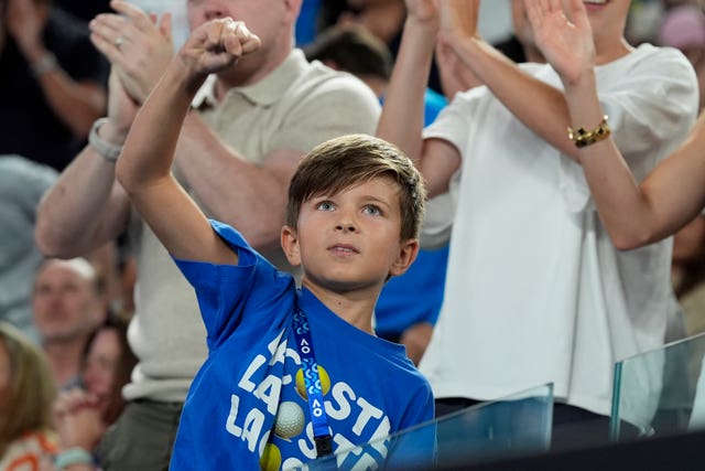 Novak Djokovic's son Stefan cheers on his father