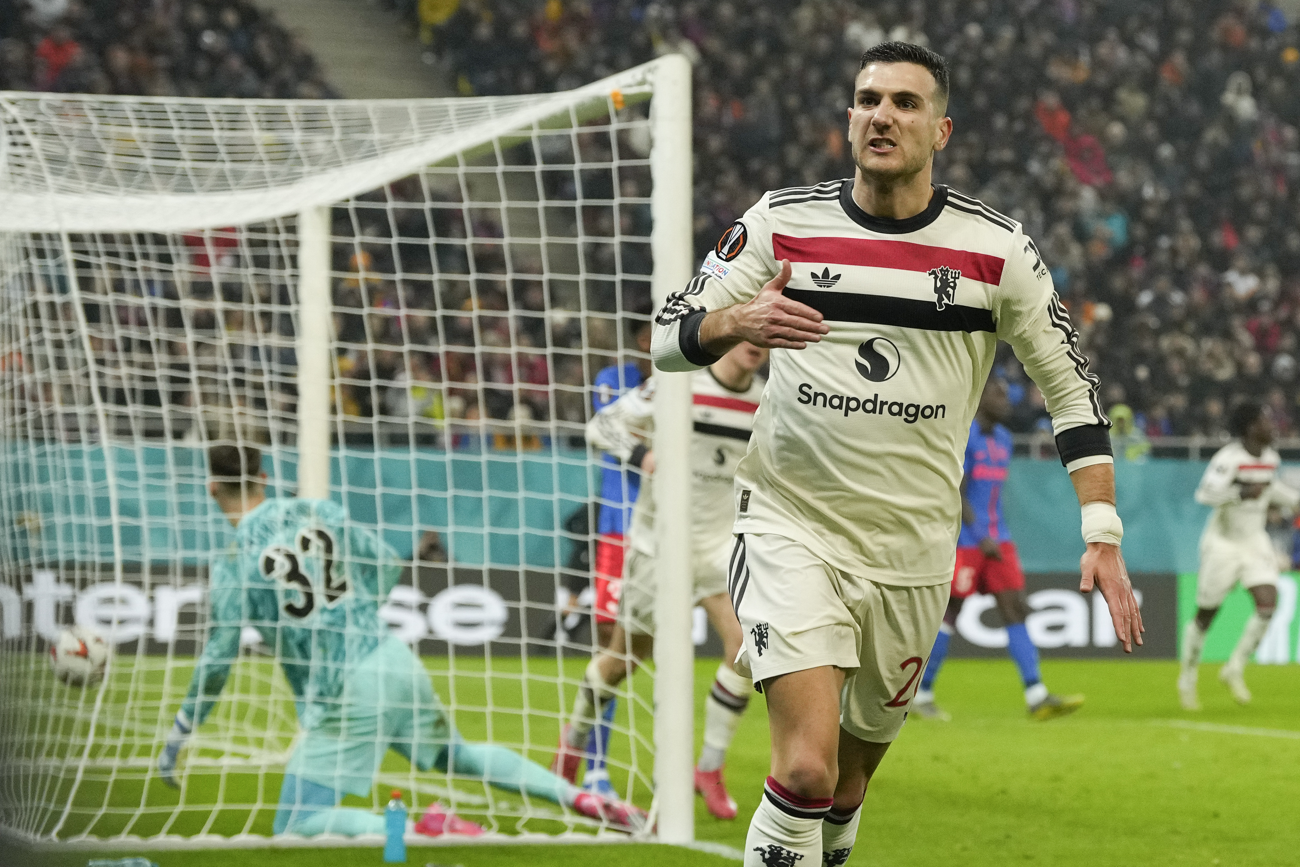 Manchester United’s Diogo Dalot celebrates putting his side ahead