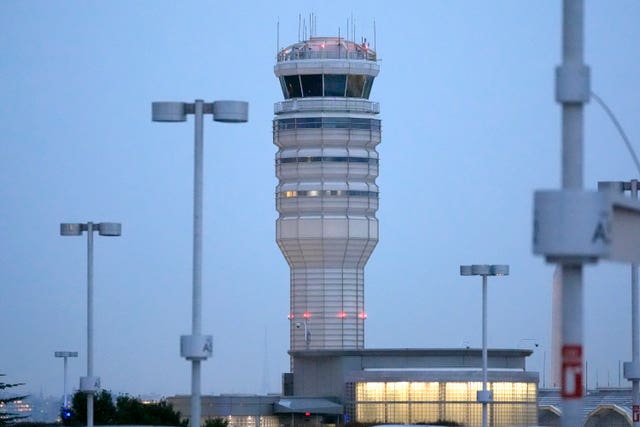 The air traffic control tower at the airport