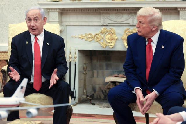 US president Donald Trump, right, and Israel’s prime minister Benjamin Netanyahu in the Oval Office at the White House in Washington