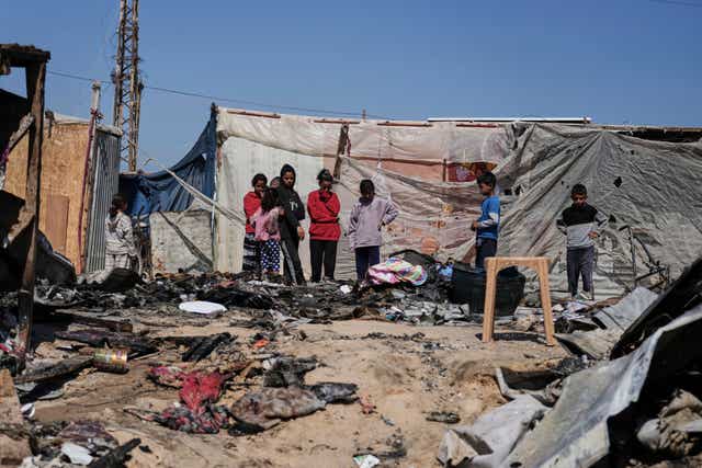 The remains of a displacement tent hit by an Israeli air strike in Khan Younis