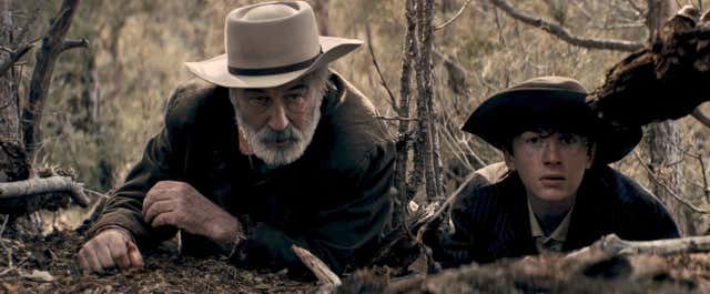 Alec Baldwin and Patrick Scott McDermott on set as their characters in Rust