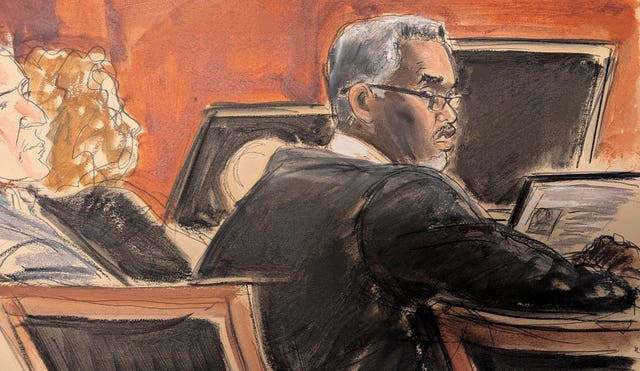 Sean Diddy Combs sits at the defence table before the start of jury selection at Manhattan federal court