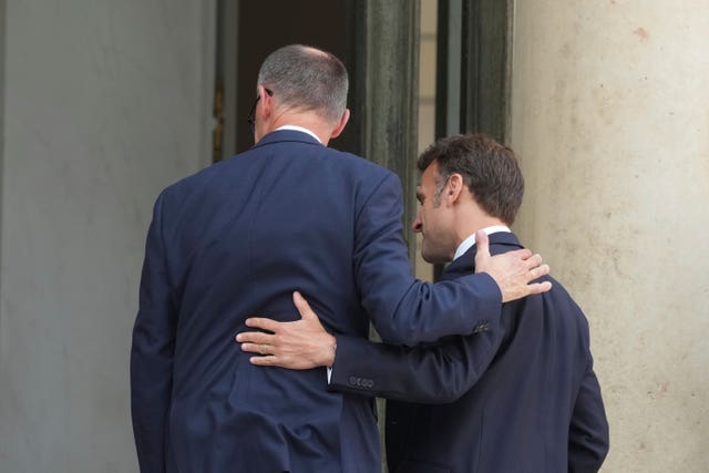French president Emmanuel Macron, right, and German chancellor Friedrich Merz