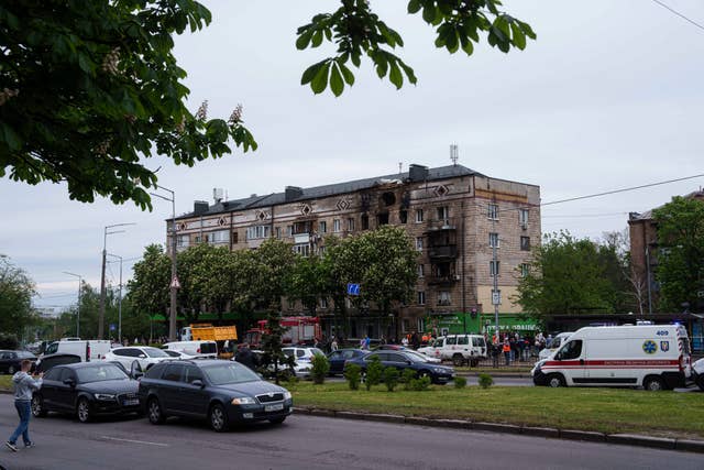 A residential building damaged after a Russian strike in Kyiv