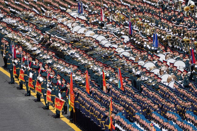 Russian servicemen take part in the Victory Day military parade
