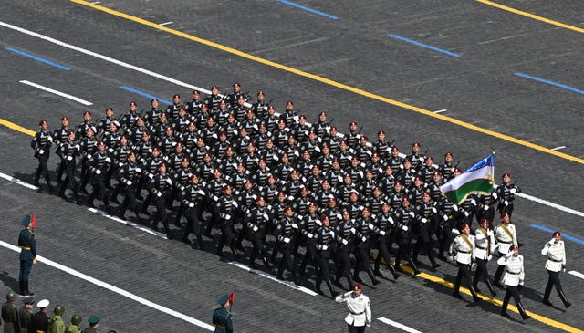 Uzbekistan’s servicemen marching in formation