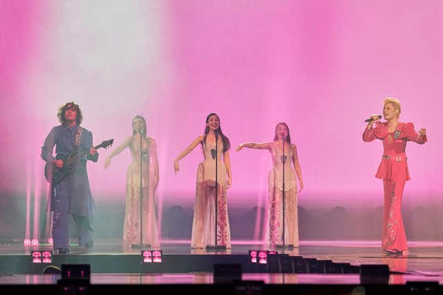 Ziferblat from Ukraine perform the song Bird Of Pray during the first semi-final of the 69th Eurovision Song Contest, in Basel, Switzerland