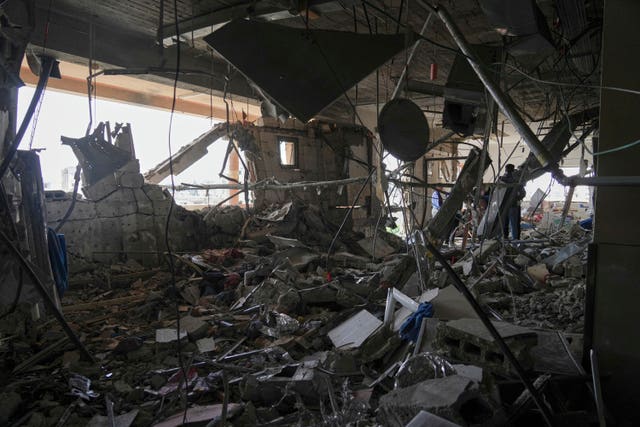The rubble of a destroyed room at Nasser Hospital