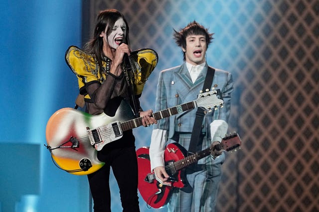 Lucio Corsi from Italy performs the song Volevo Essere Un Duro during the Grand Final of the 69th Eurovision Song Contest in Basel, Switzerland