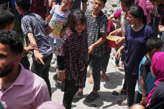 Palestinians queue for food