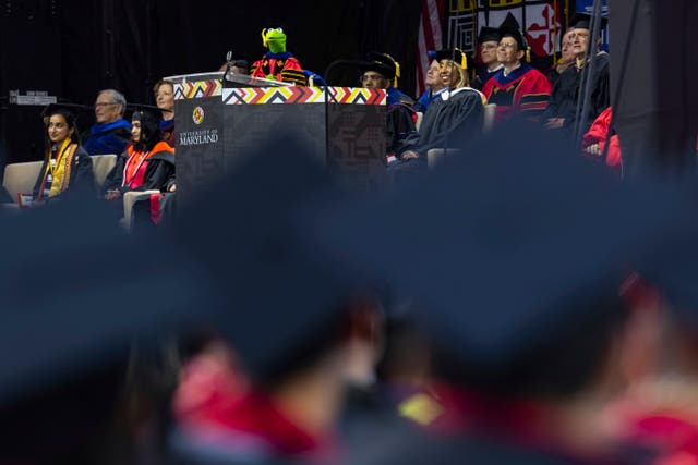 Kermit speaks to students