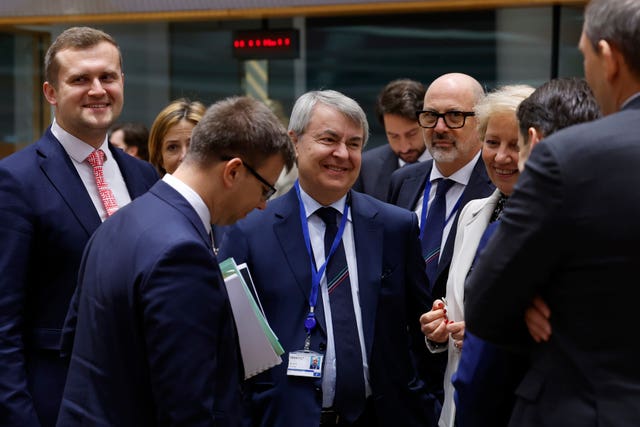 Hungarian minister for European Union affairs Janos Boka, front left