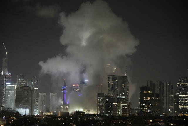 Smoke rising after a missile attack in Tel Aviv