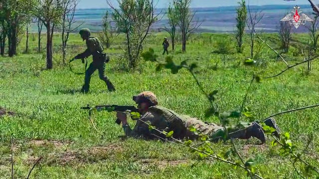 Assault troops of the Russian Army in training in a field