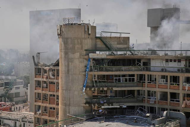 Smokes rises from the Soroka hospital complex