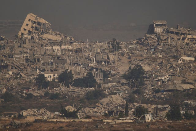 Buildings that were destroyed during the Israeli ground and air operations stand in northern of Gaza Strip as seen from southern Israel