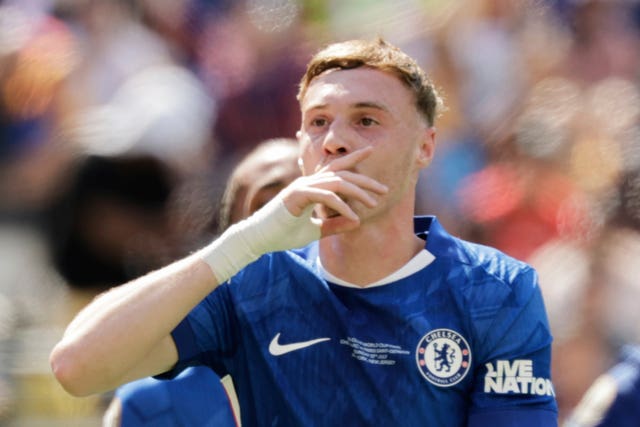 Chelsea’s Cole Palmer celebrates after scoring in the Club World Cup final