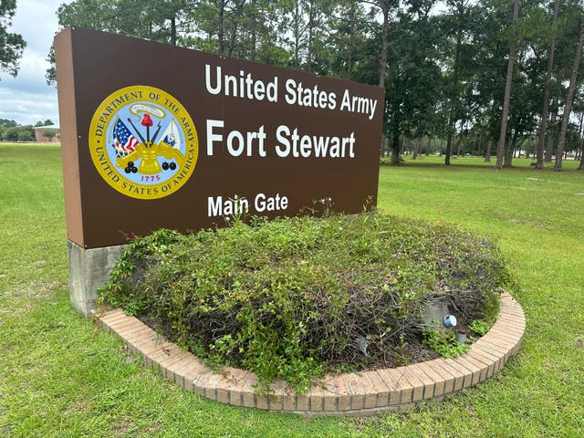 A sign outside the main gate of Fort Stewart, Georgia