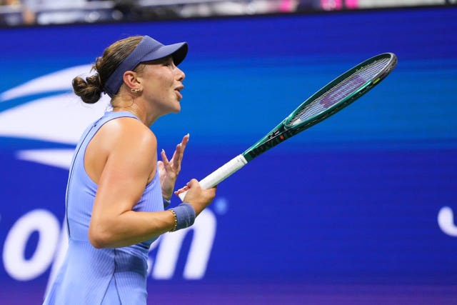 Amanda Anisimova, of the United States, reacts against Naomi Osaka