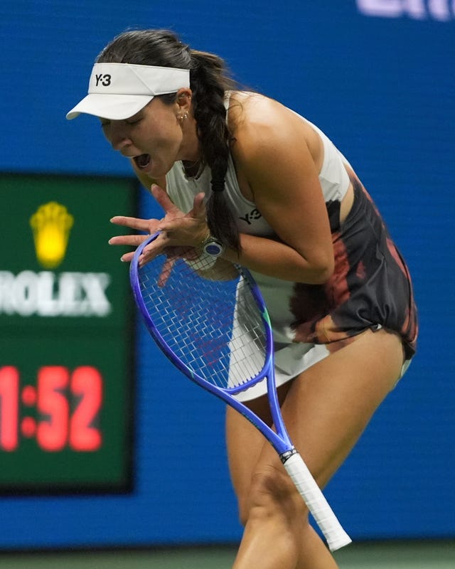 Jessica Pegula looks frustrated after losing a point