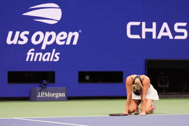 Aryna Sabalenka reacts after winning the match