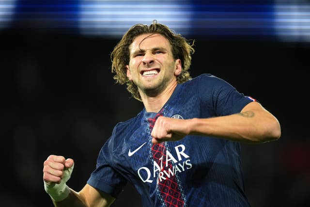 Illia Zabarnyi celebrates scoring for Paris St Germain