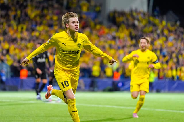 Bodo/Glimt’s Jens Petter Hauge celebrates against Tottenham