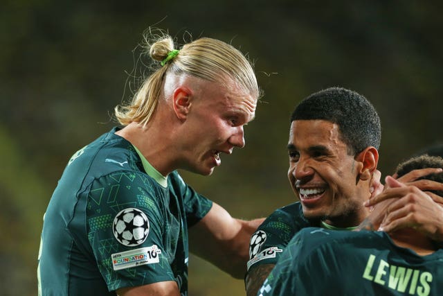 Erling Haaland celebrates scoring against Villarreal in the Champions League