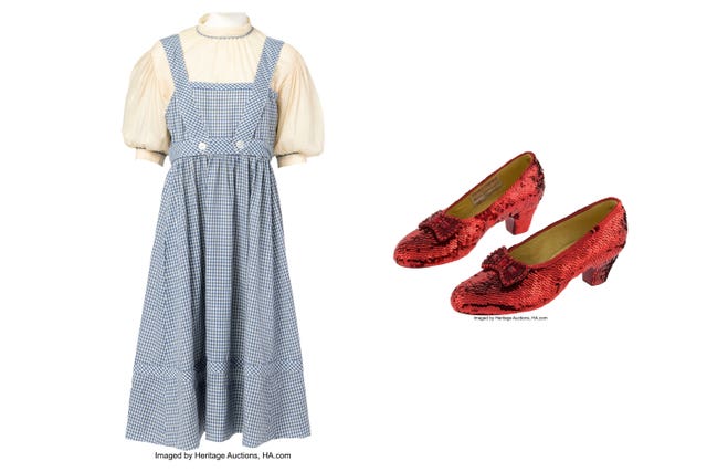The costume for the character Dorothy in The Wizard of Oz