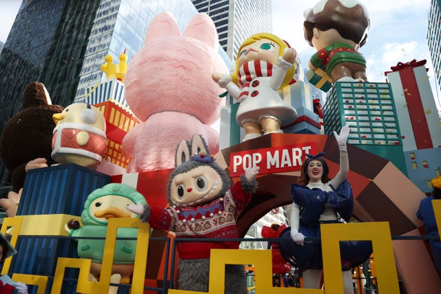 The Labubu float from Pop Mart makes its way down Sixth Avenue during the Macy’s Thanksgiving Day Parade in New York