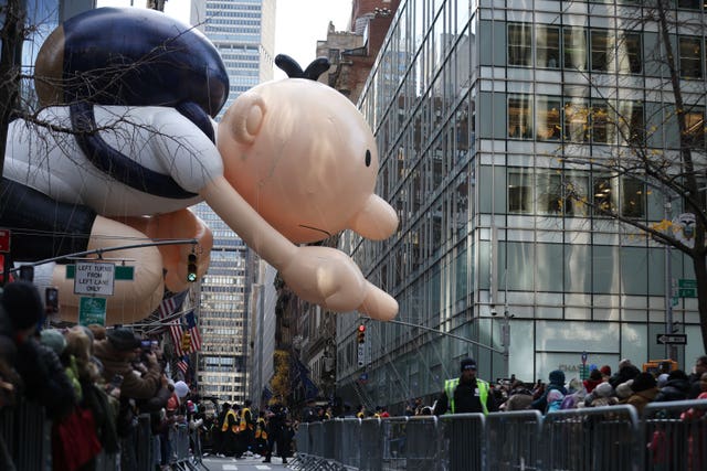 The Diary Of A Wimpy Kid balloon makes its way down Sixth Avenue during the Macy’s Thanksgiving Day Parade in New York